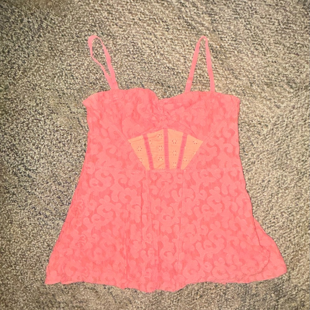 Vintage Y2K Free People Lace Eyelet Romantic Pink Tank Top Size XSmall EUC